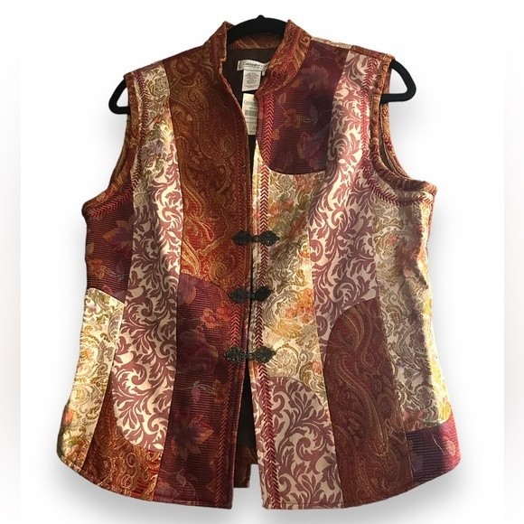 Coldwater Creek  Rust Brocade Vest | Antique Brass Clasp| Medium | Festival - Picture 3 of 11
